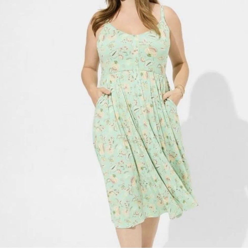 Torrid Midi Super Soft Button Front‎ Skater Dress Pockets Swirl Jaco Hemlock 6X